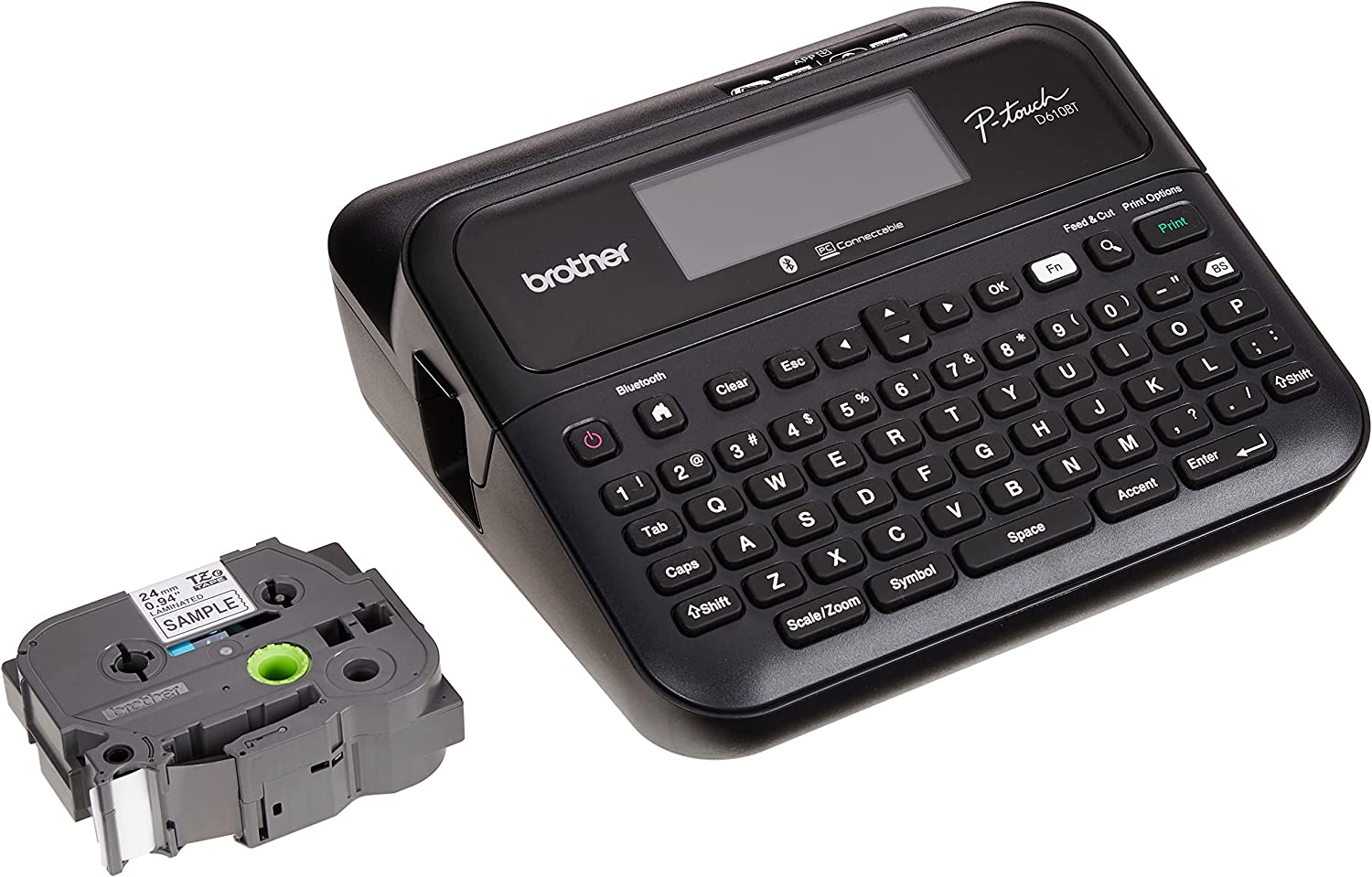 Rotulador Brother P-touch PTD610BT - transferencia térmica, Bluetooth, teclado qwerty, adaptador AC, imprime etiquetas laminadas de hasta 24 mm de ancho Rotulador Brother P-touch PTD610BT - transferencia térmica, Bluetooth, teclado qwerty, adaptador AC, imprime etiquetas laminadas de hasta 24 mm de ancho